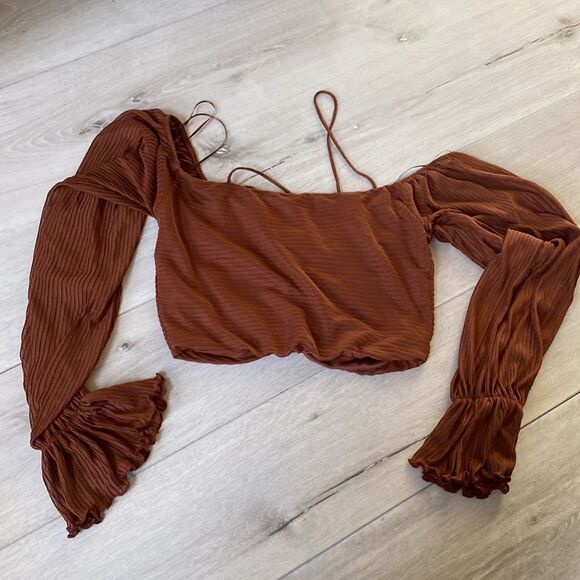 ZARA WOMAN BROWN PLEATED TOP MIDRIFF L NWT - Picture 5 of 5